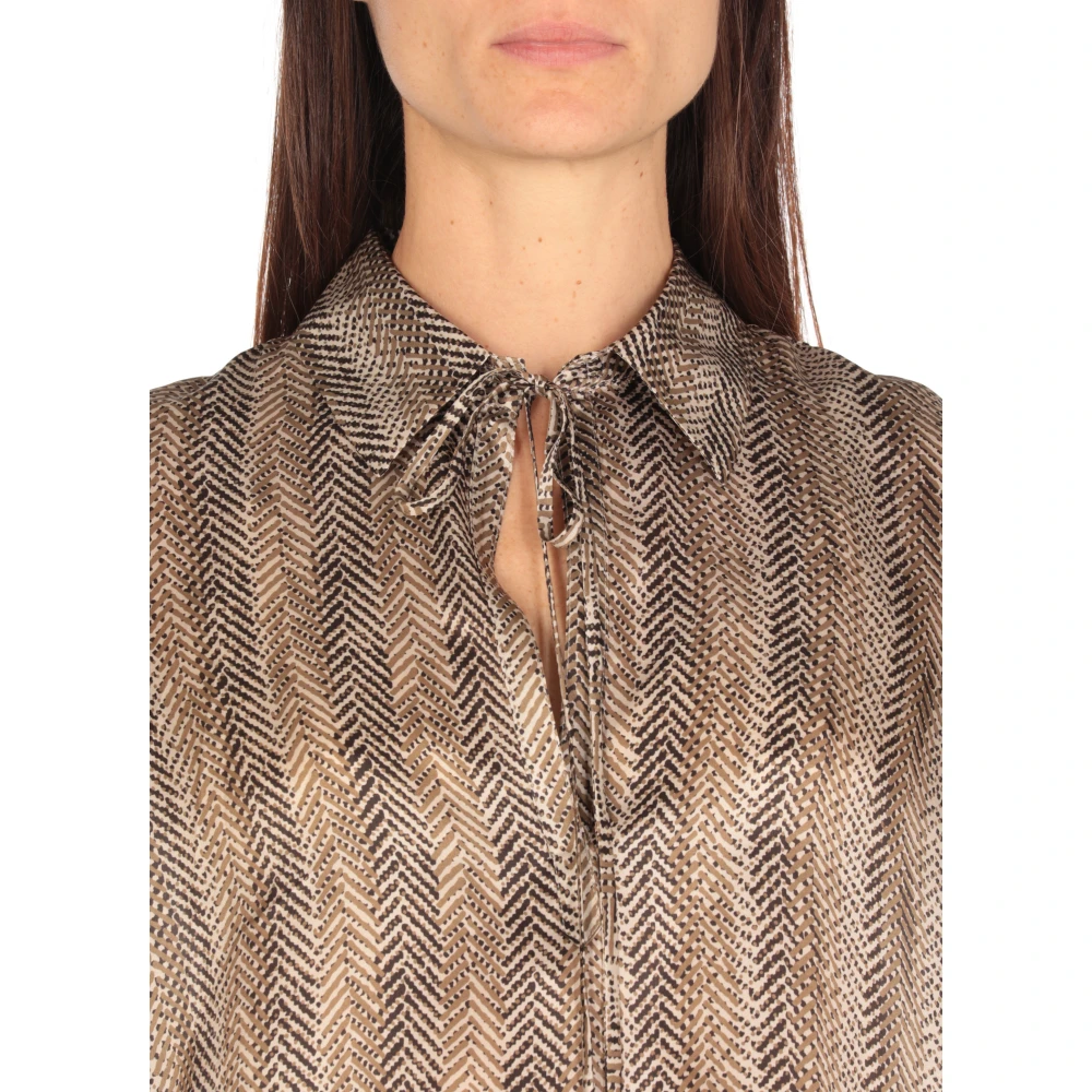 Antonelli Firenze Bruine zijden blouse met kraag Brown Dames