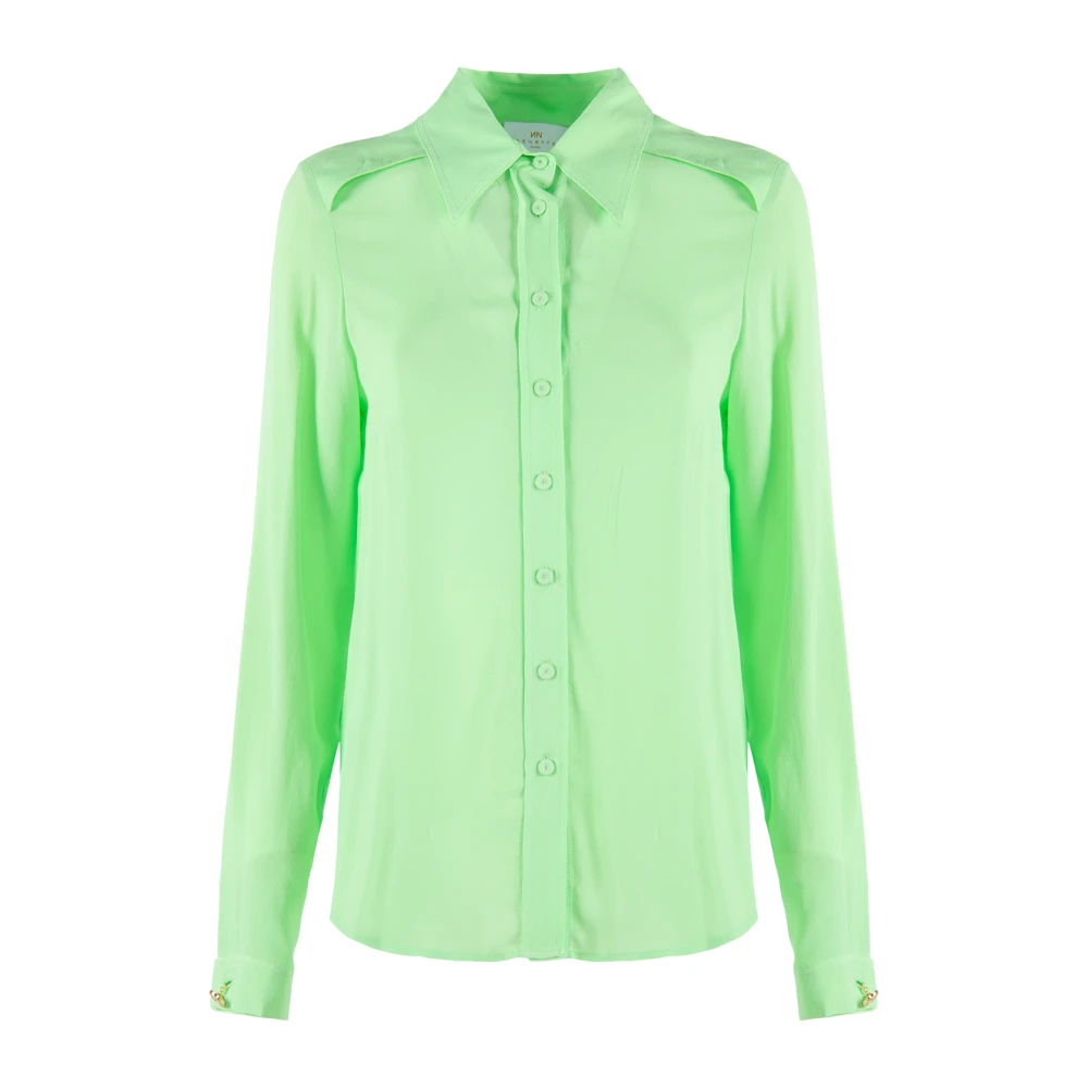 Nenette Georgette Viscose Lange Mouw Shirt Green Dames