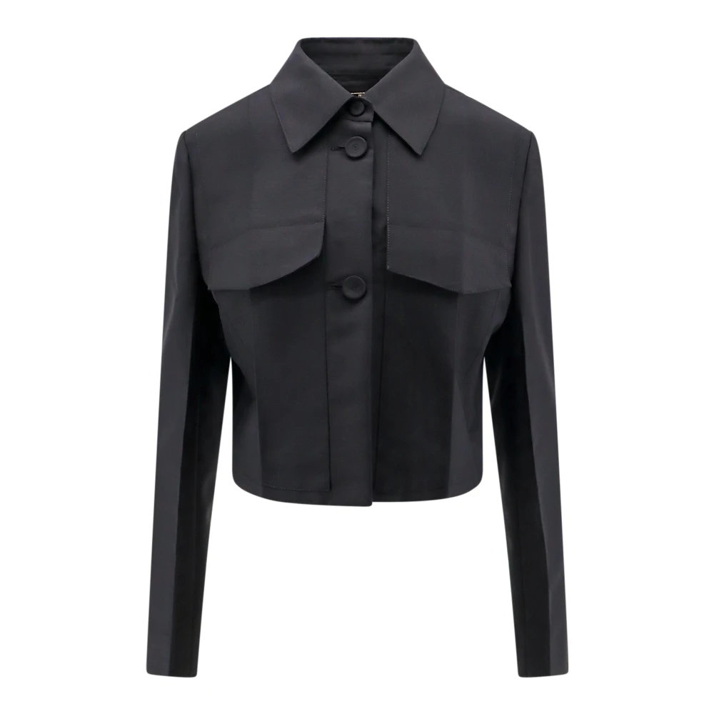 Fendi Zwarte Crop Shirt Puntkraag Black Dames