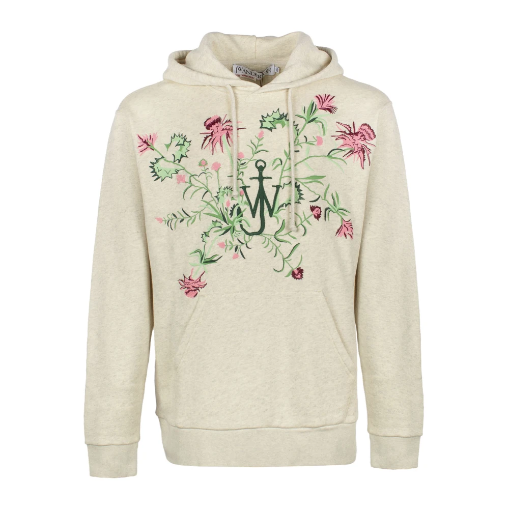 JW Anderson Geborduurde hoodie met bloemenmotief en trekkoord Beige Heren