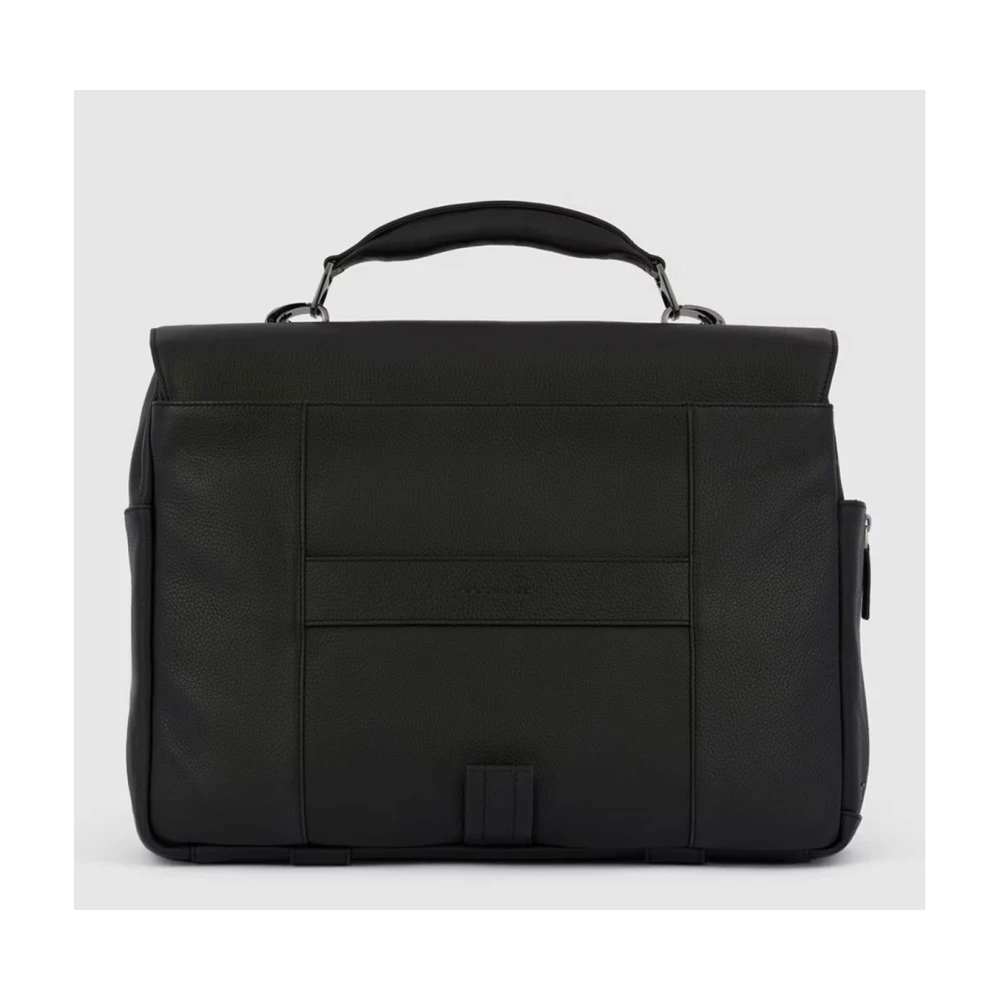 Piquadro Leren Schoudertas met Twee Externe Zakken Black Unisex