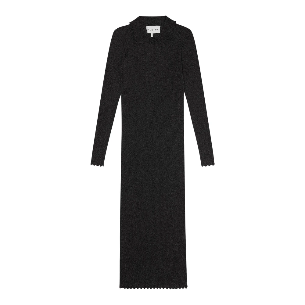 Munthe Zwarte gebreide jurk met polokraag en glimmereffect Black Dames