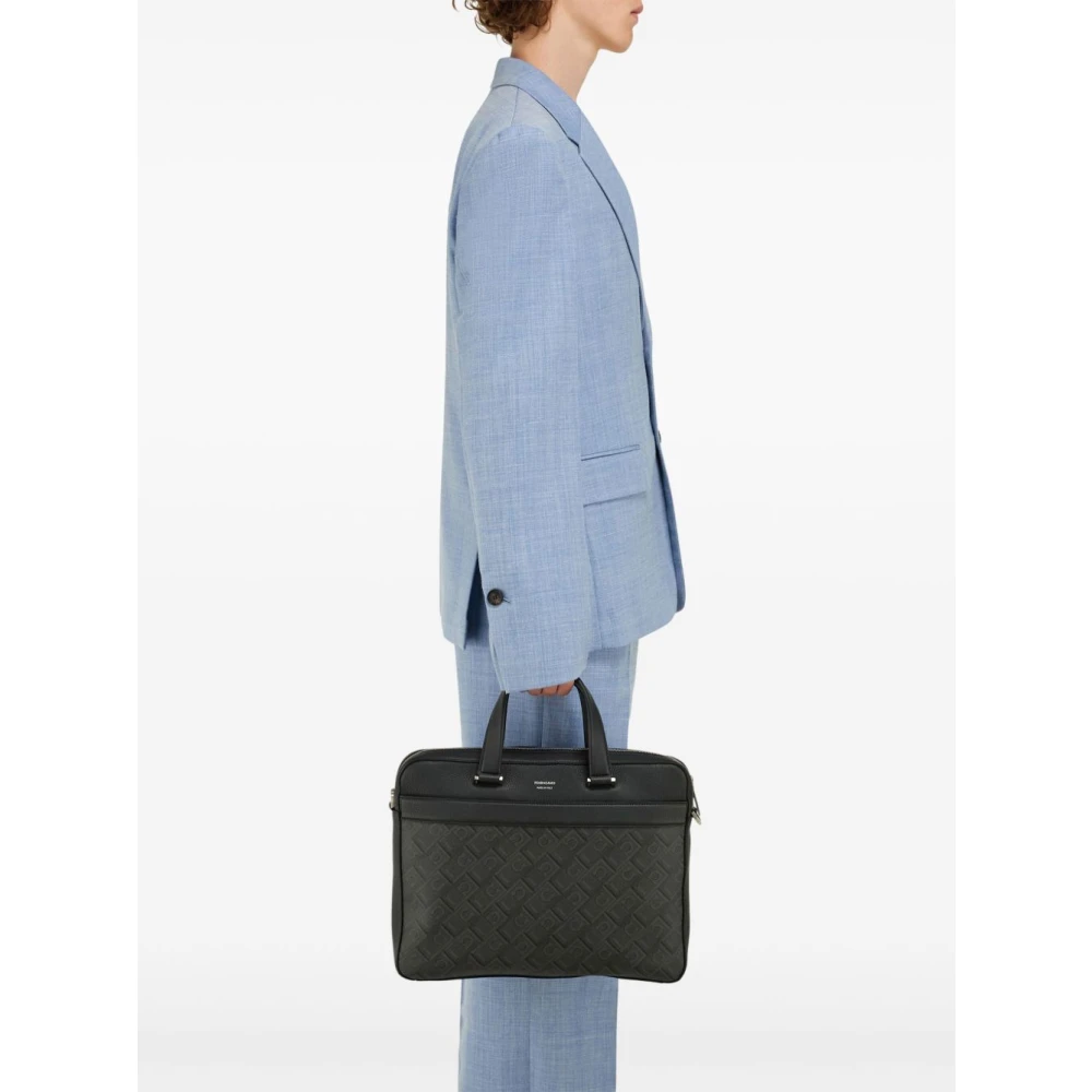 Salvatore Ferragamo Geëtst Logo Zwart Leren Handtas Black Heren