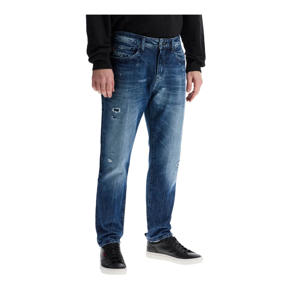 Boss Turquoise Faded Jeans met Vintage Look Blue Heren