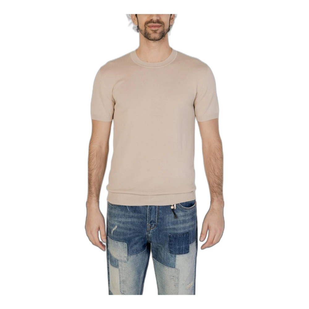 Gianni Lupo Beige Viscose T-shirt Korte Mouw Heren Beige Heren