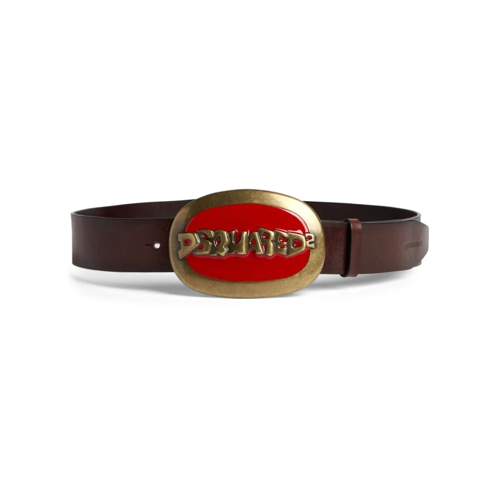 Dsquared2 Bruine Leren Riem met Logo-Gesp Brown Heren