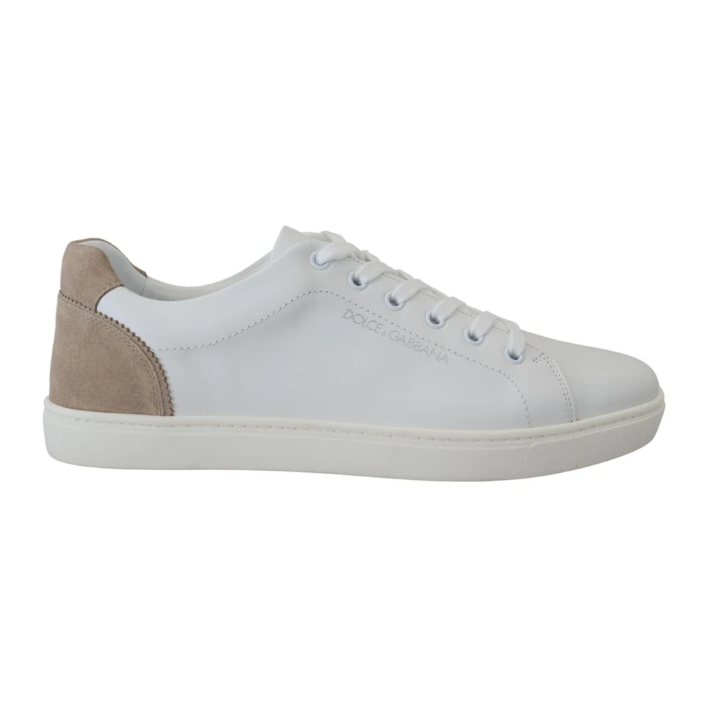 Dolce & Gabbana Wit Beige Leren Lage Sneakers Schoenen White Heren