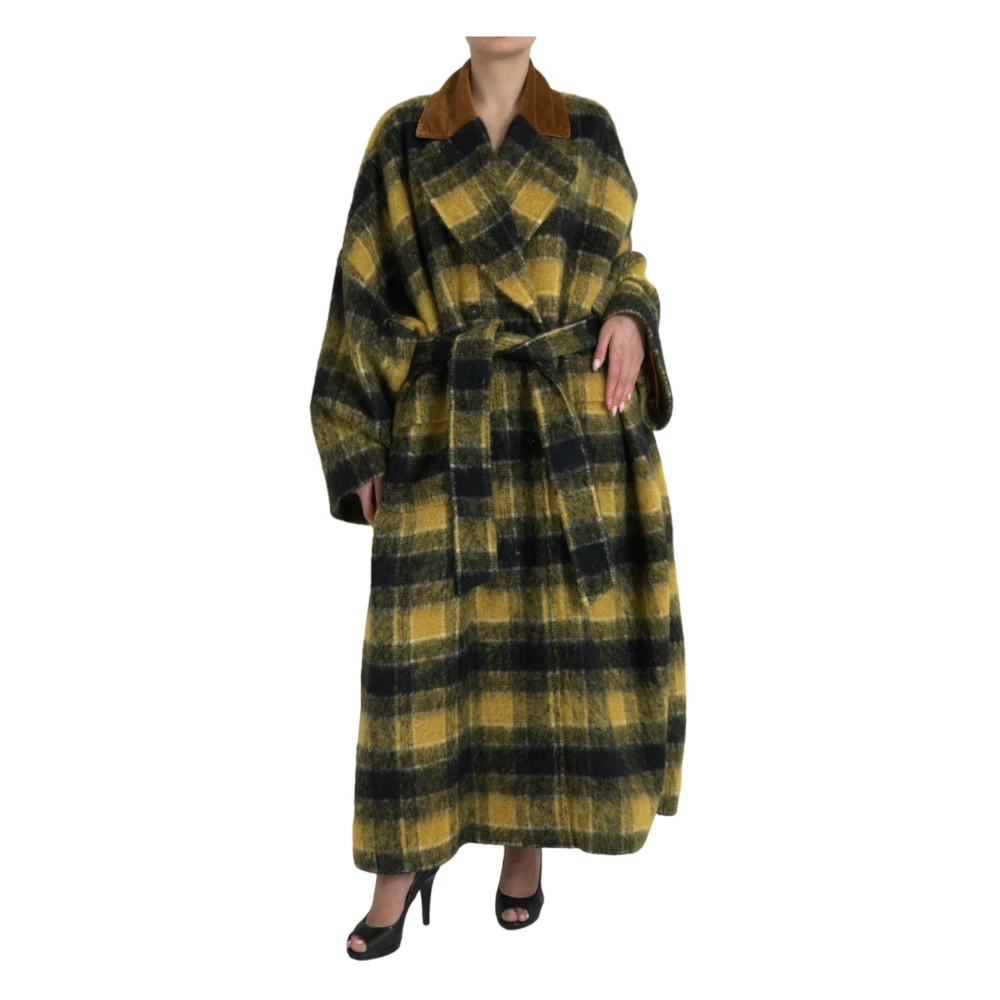 Dolce & Gabbana Women's Multicolor Luxury Checkered Trench Coat Yellow - Belted Coats - S - Coats