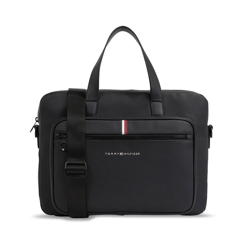 Tommy Hilfiger Svarta Väskor - Eco Läder, Justerbar Rem, Dragkedja Black, Herr