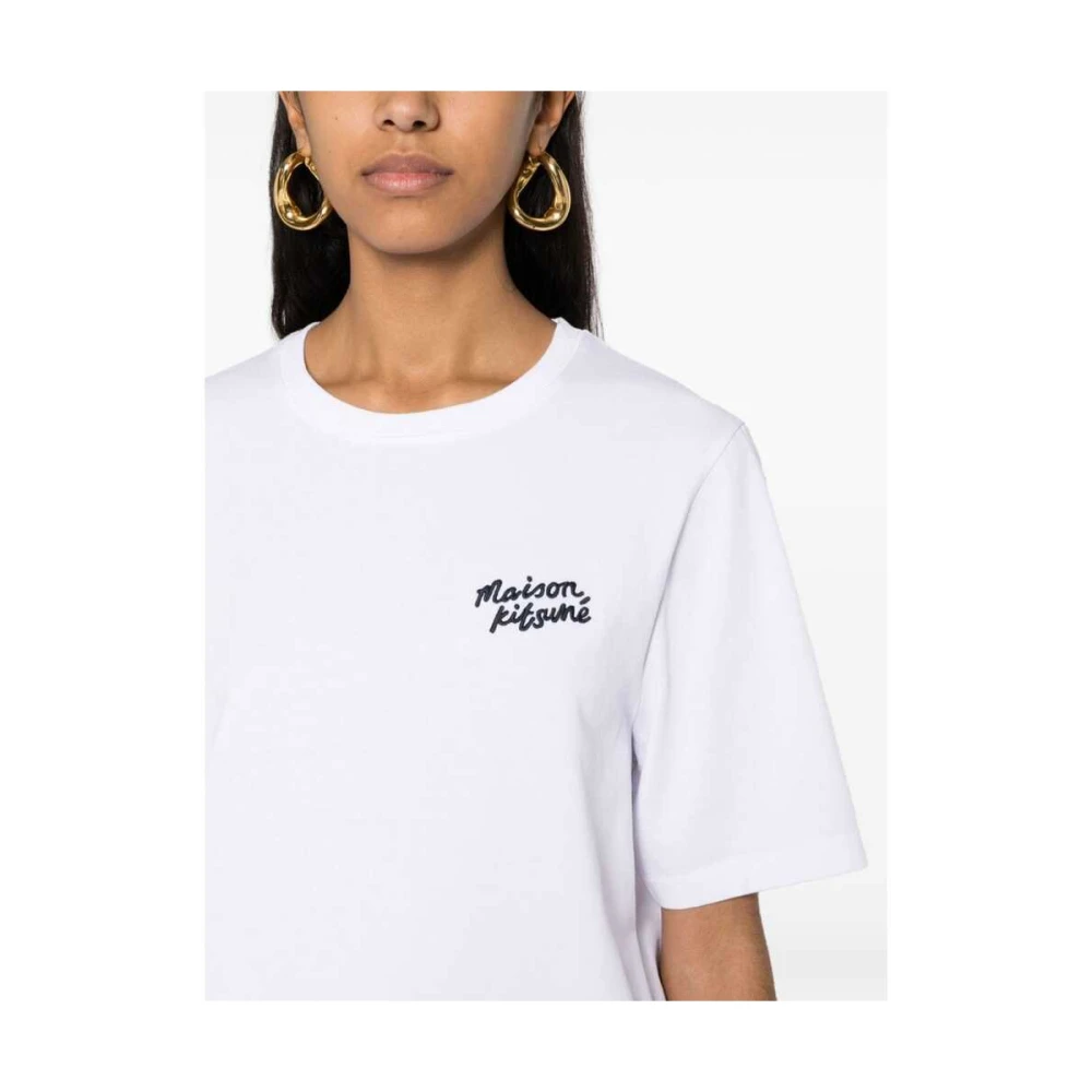 Maison Kitsuné Geborduurd Logo Katoenen T-shirt White Dames