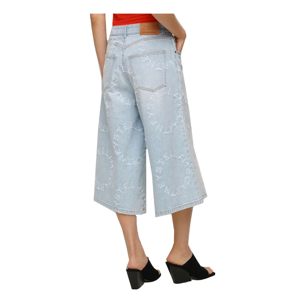 Stella Mccartney Cropped Denim Jeans met Logo Detail Blue Dames