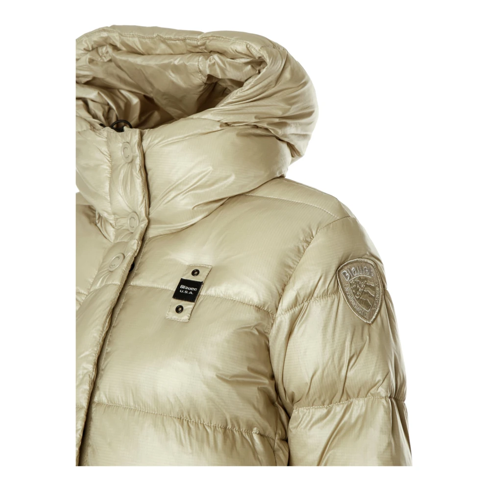 Blauer Lange gewatteerde jas met capuchon Beige Heren