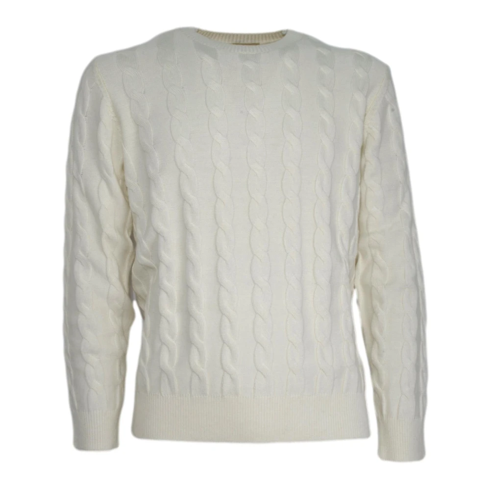 Cashmere Company Men's White Braided Cashmere Jumper - Round-Neck Knitwear - 2XL - Knitwear