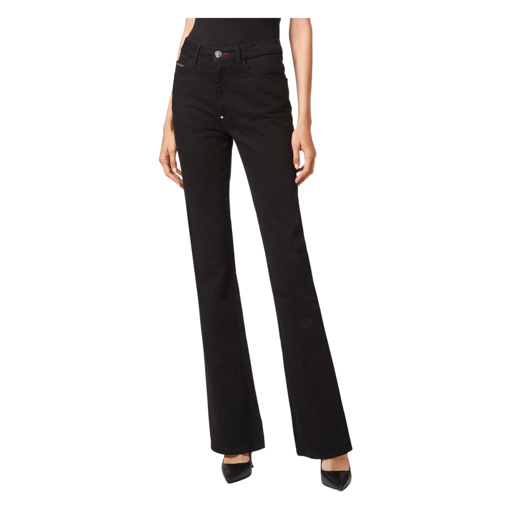 Philipp Plein Women's Black Flare Jeans, W26, Donna Pant Wdt1744 Flared Jeans