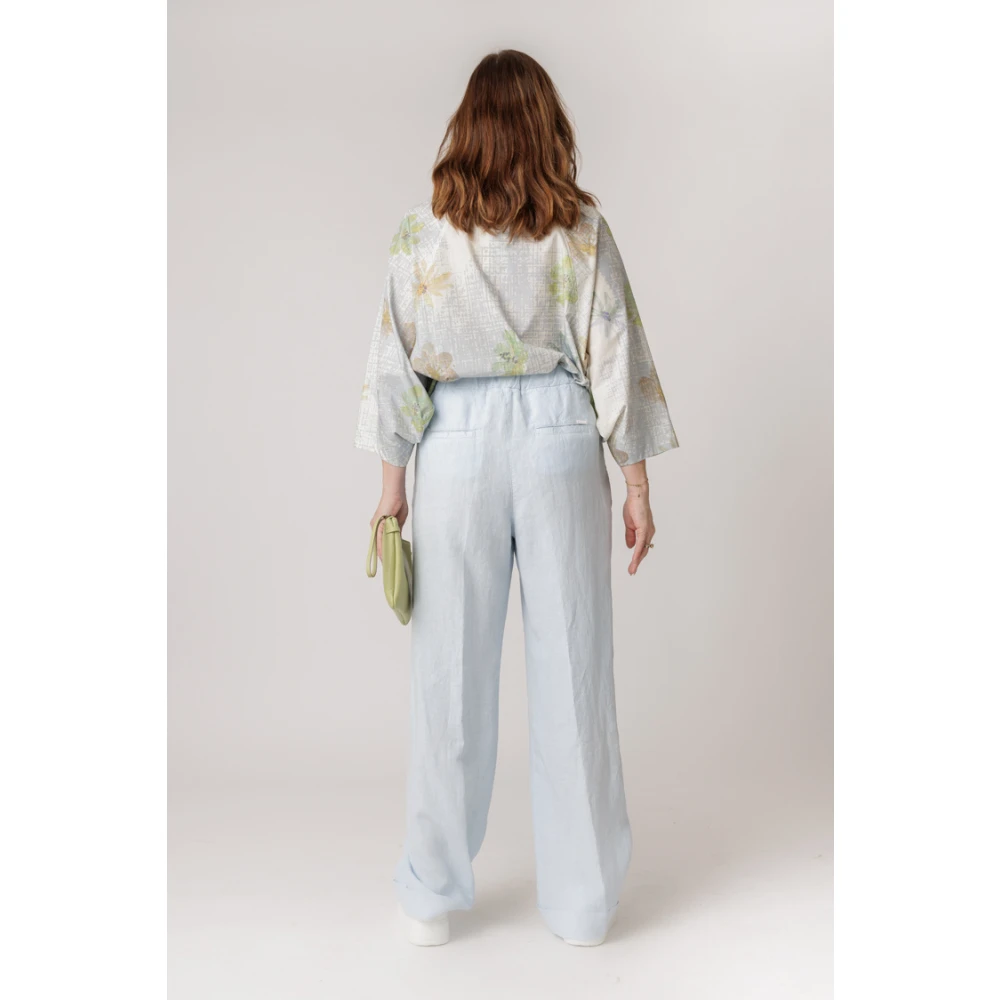 PESERICO Blauwe Hoge Taille Linnen-Look Broek Blue Dames