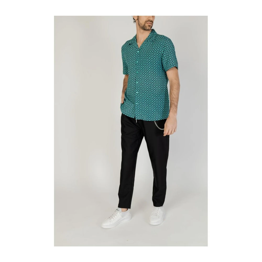 Gianni Lupo Turquoise korte viscose overhemd Blue Heren
