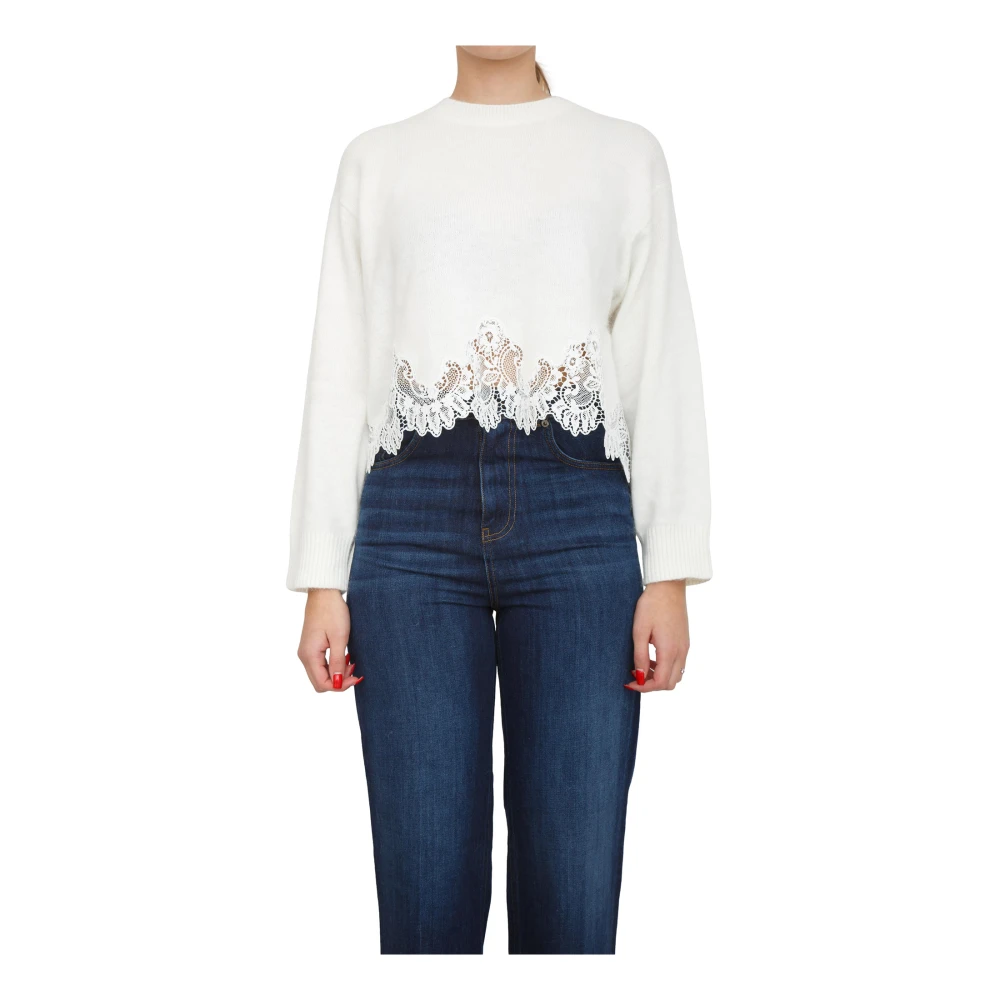 Twinset Women's White Angora Knit With Embroidery And Lace