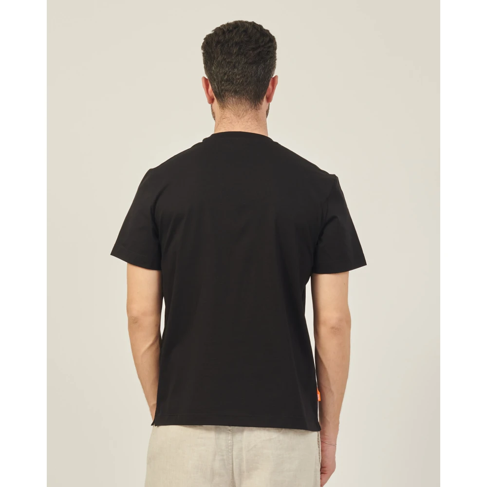 Suns Zwarte Katoenen T-shirt met Logo Patch Black Heren