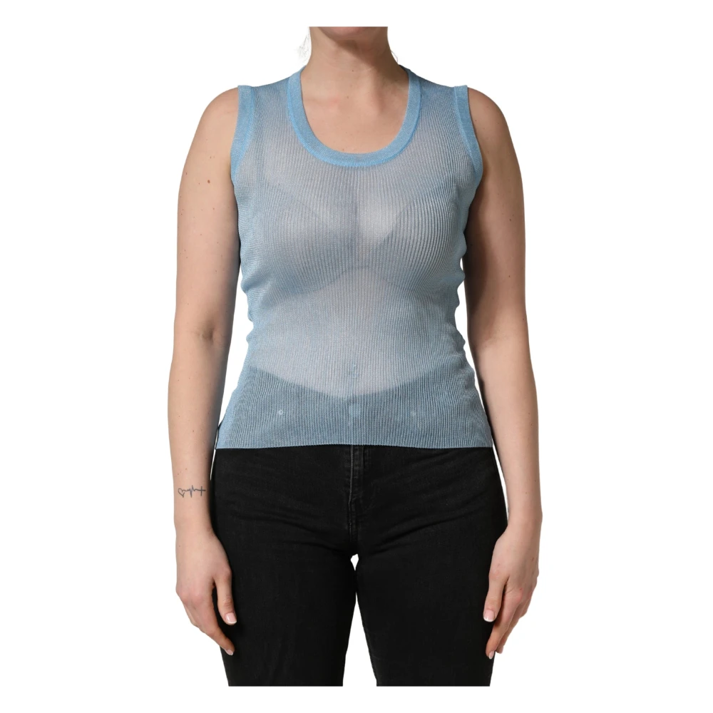 Dolce & Gabbana Women's Blue Ribbed Sleeveless Tank Top - Sleeveless Tops - 2XS - Tops