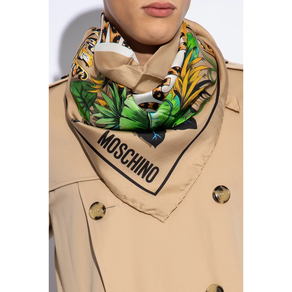 Moschino Bedrukte zijden sjaal Beige Unisex