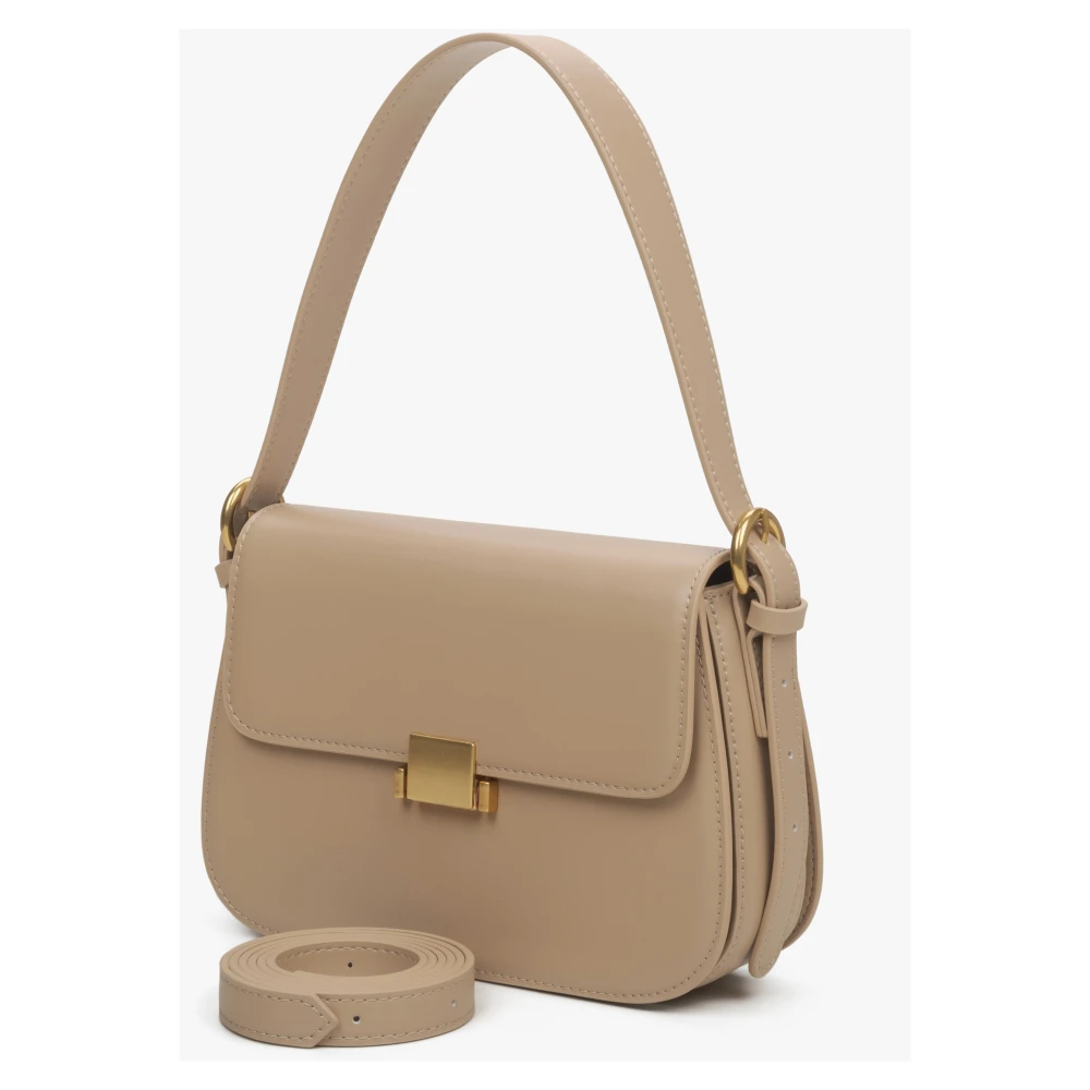 Estro Dames Beige Leren Schoudertas met Gouden Hardware Er00115677 Beige Dames