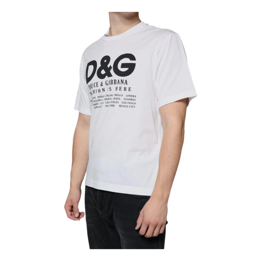 Dolce & Gabbana Witte Katoenen Logo Print T-Shirt White Heren
