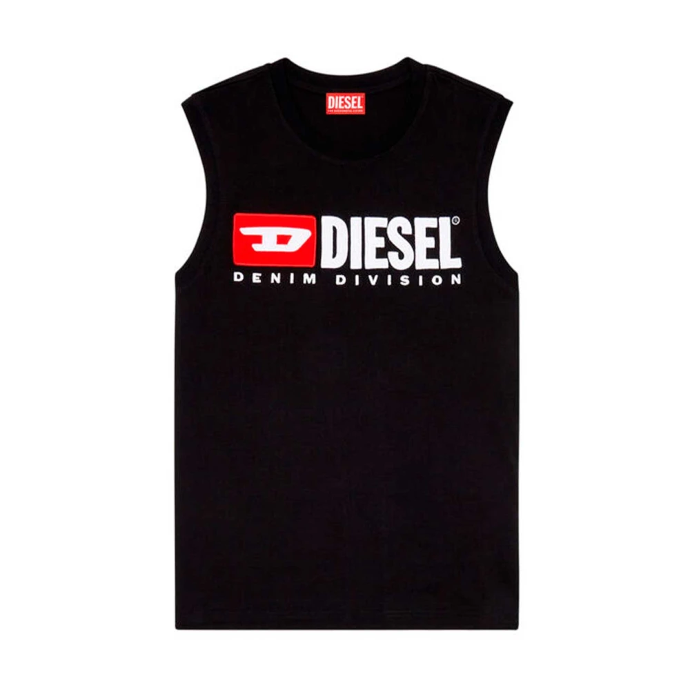 Diesel Mouwloos katoenen T-shirt met denimprint Black Heren