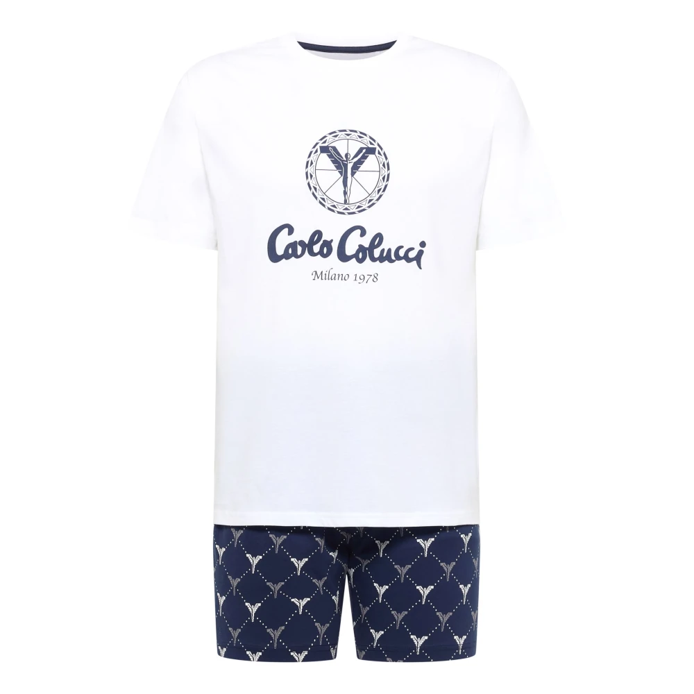 Carlo Colucci Men's White Shorty Pyjama Set - Pyjamas - S - Nightwear & Lounge