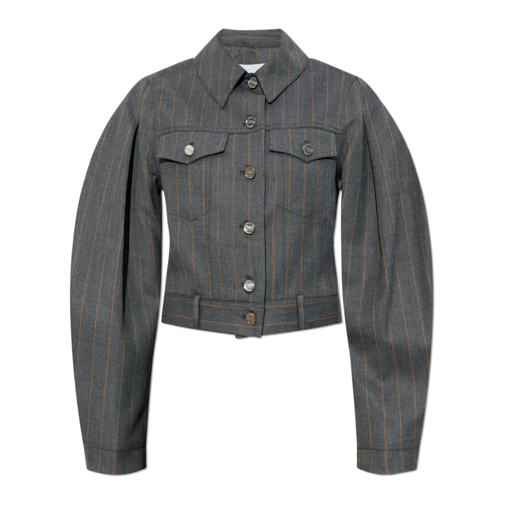 Ganni Women's Gray Light Jackets, Xs, Grey Stripe Jacket