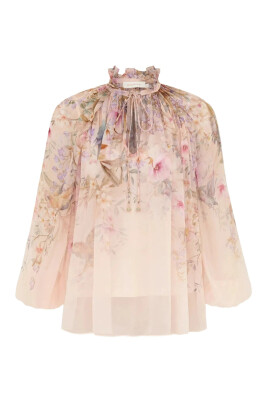 Chemisier Zimmermann Manches Longues - Soie Drapée, Imprimé Floral Marron - Taille S, Occasion Parfait état
