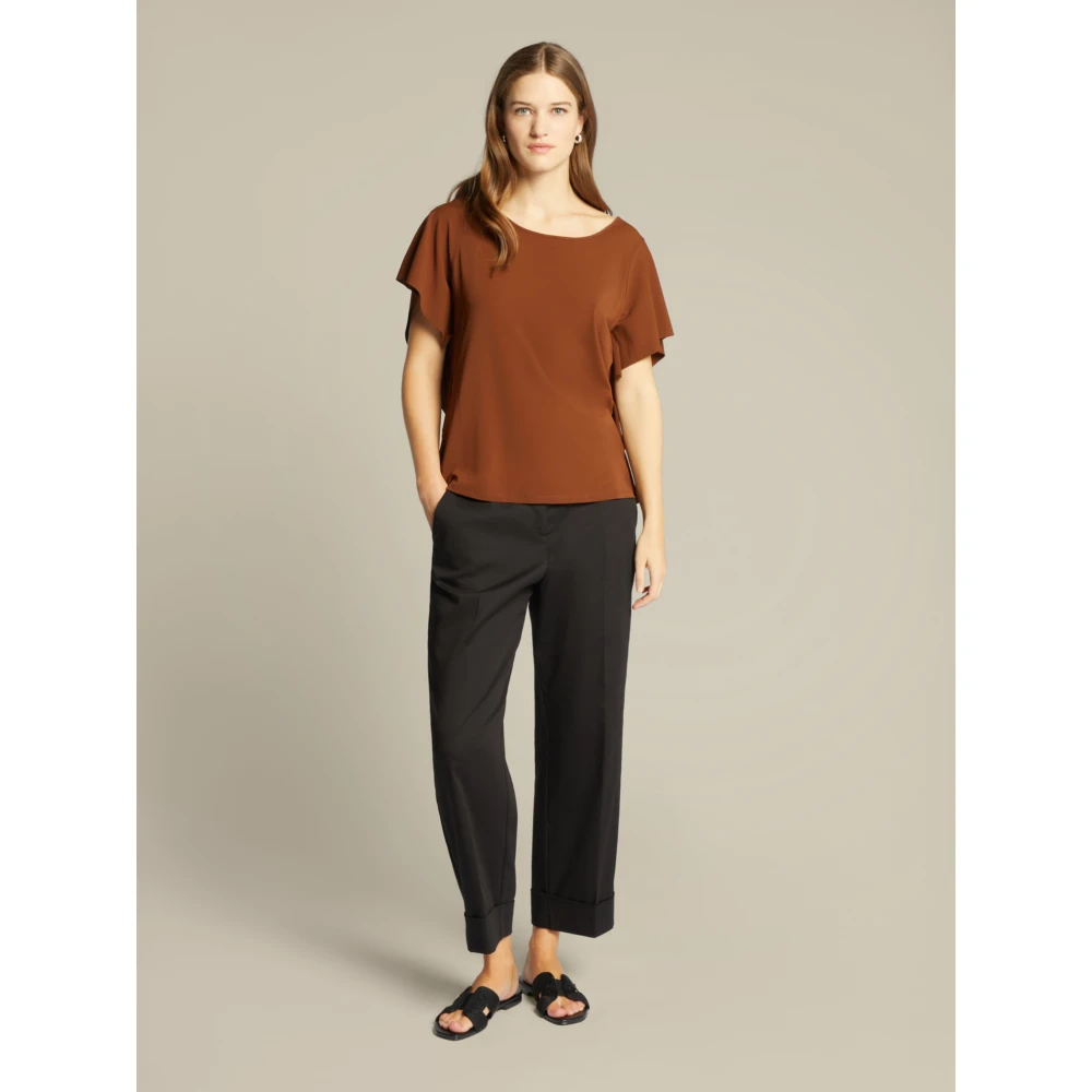 Elena Mirò T-shirt met ruchesmouwen Brown Dames