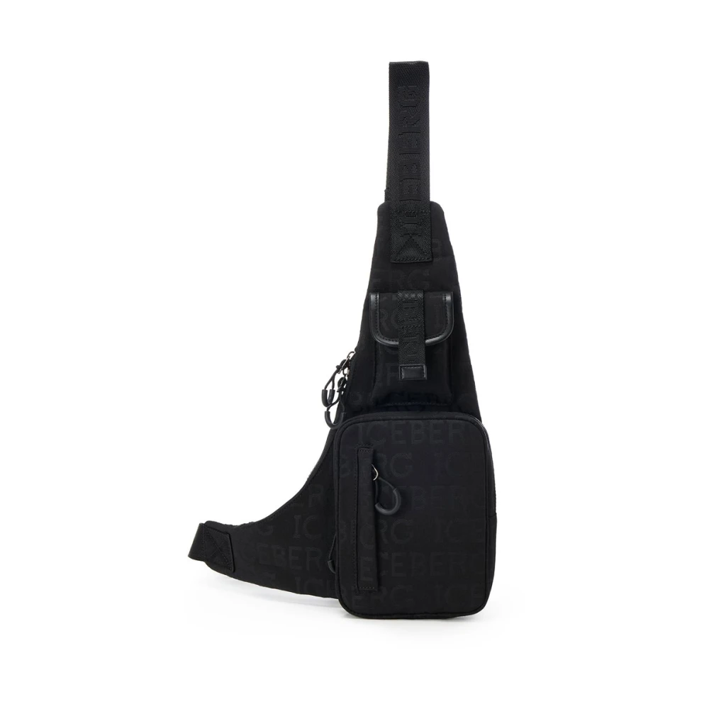 Iceberg Een schoudertas met allover logo Black Heren