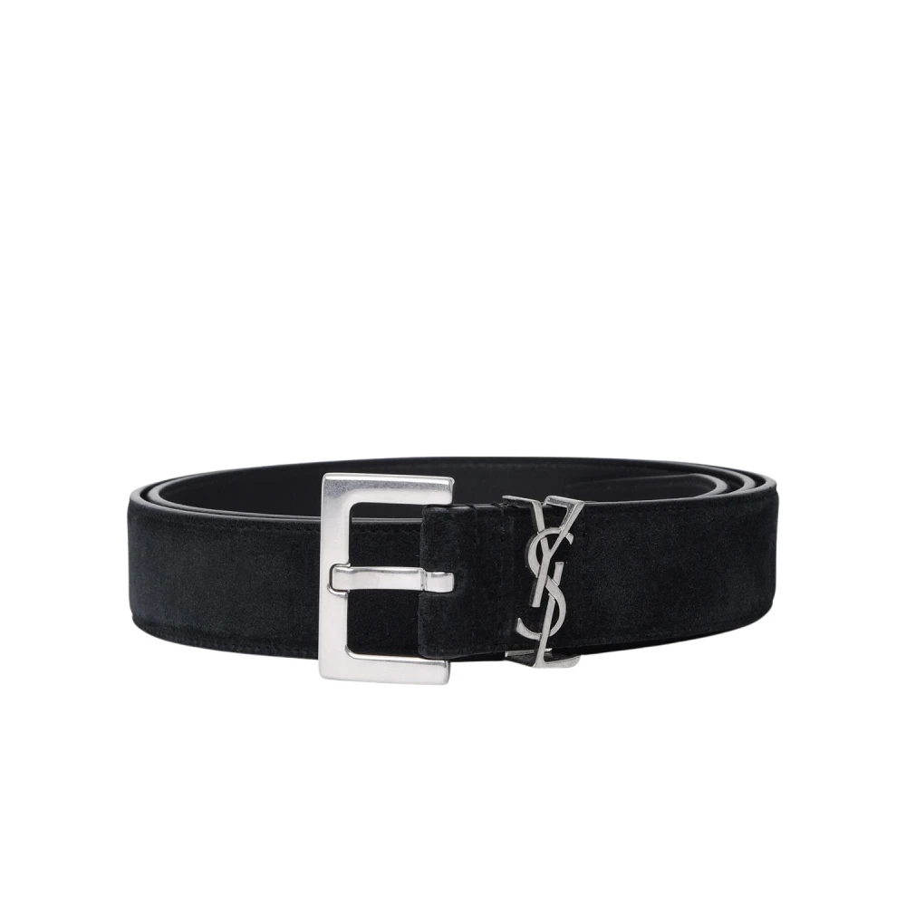 Saint Laurent Zwarte Suède riem met Cassandre logo Black Heren