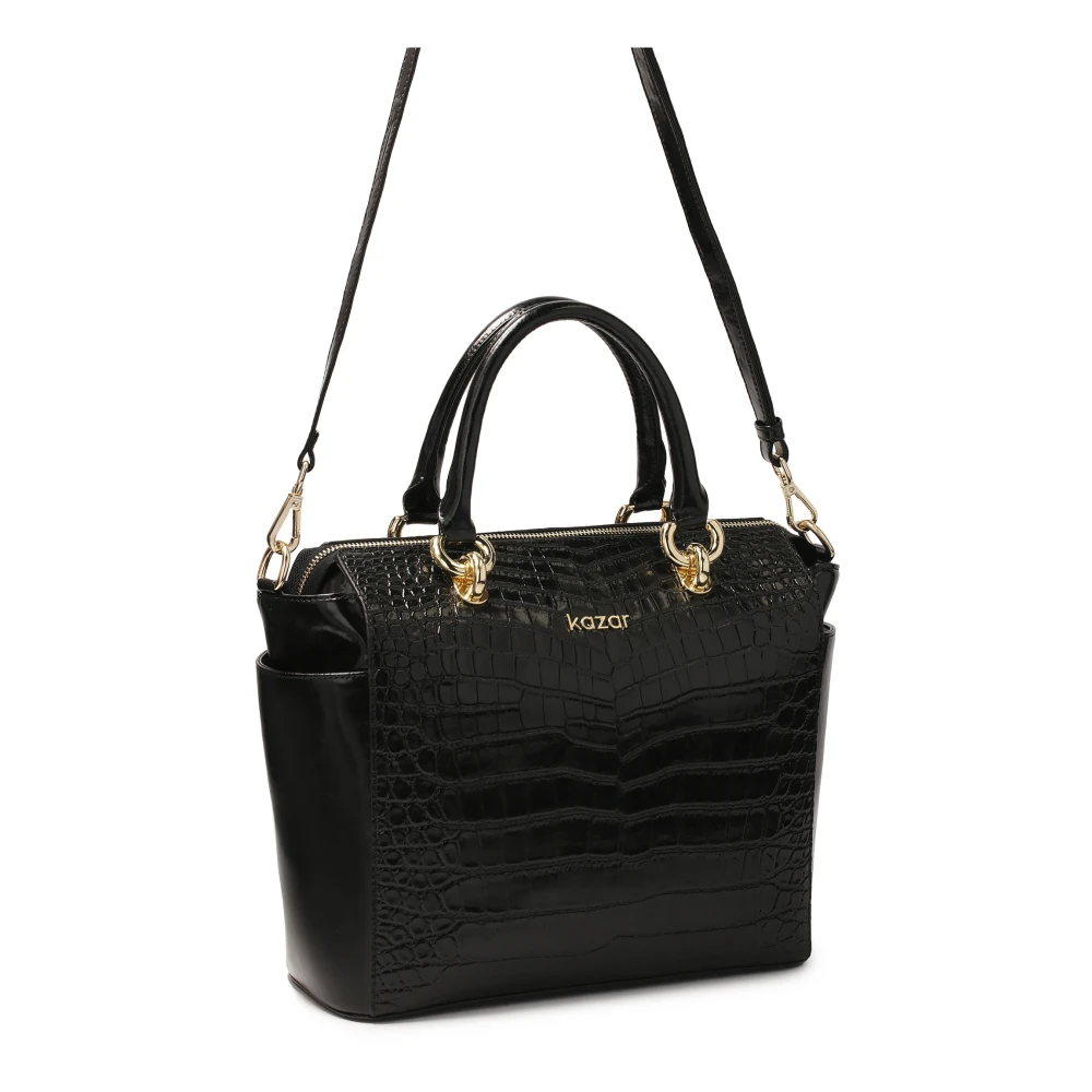 Kazar Elegante leren handtas met reliëf krokuspatroon Black Dames