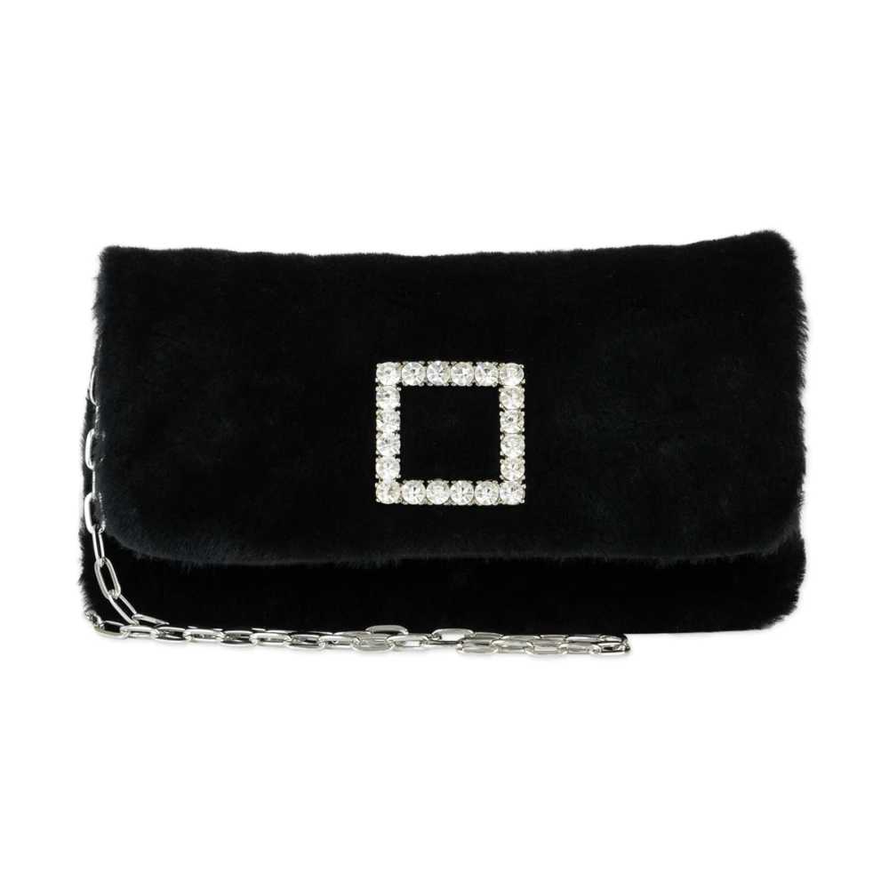 Roberto Festa Zwarte Faux Fur Tas met Juweel Detail Black Dames