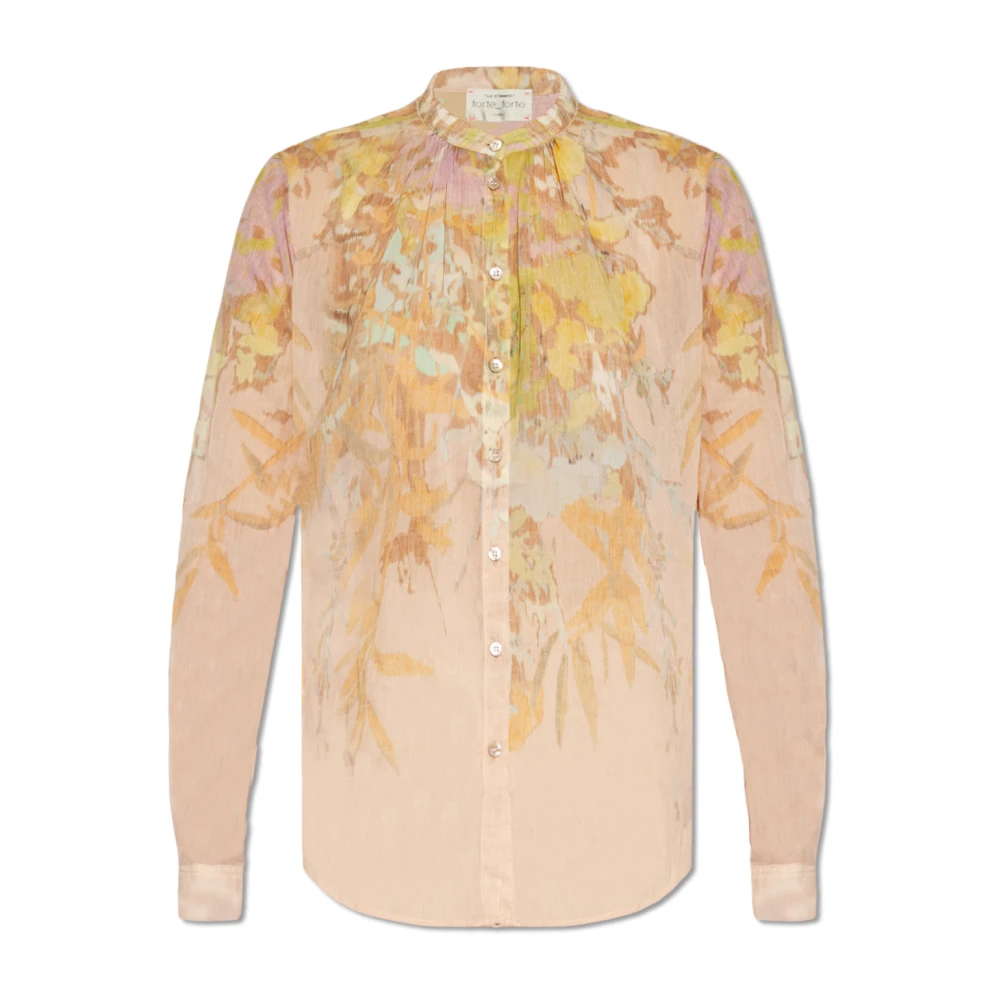 Forte Bloemenprint Overhemd met Mandarin Kraag Multicolor Dames