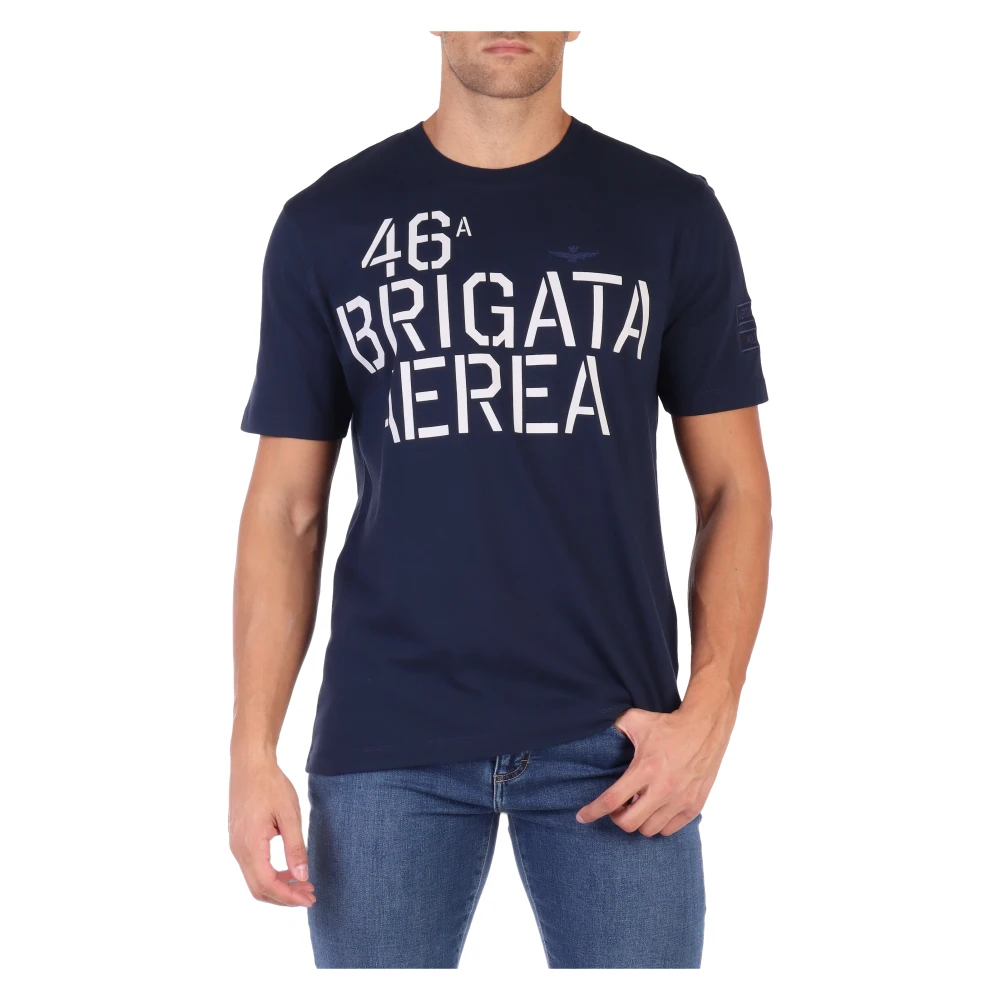 Aeronautica militare Comfort Fit T-shirt van katoen met logo patch Blue Heren