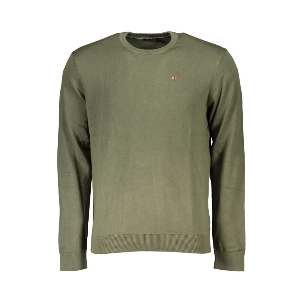 Napapijri Men's Green Round-Neck Knitwear, S, Cotton Jumper For