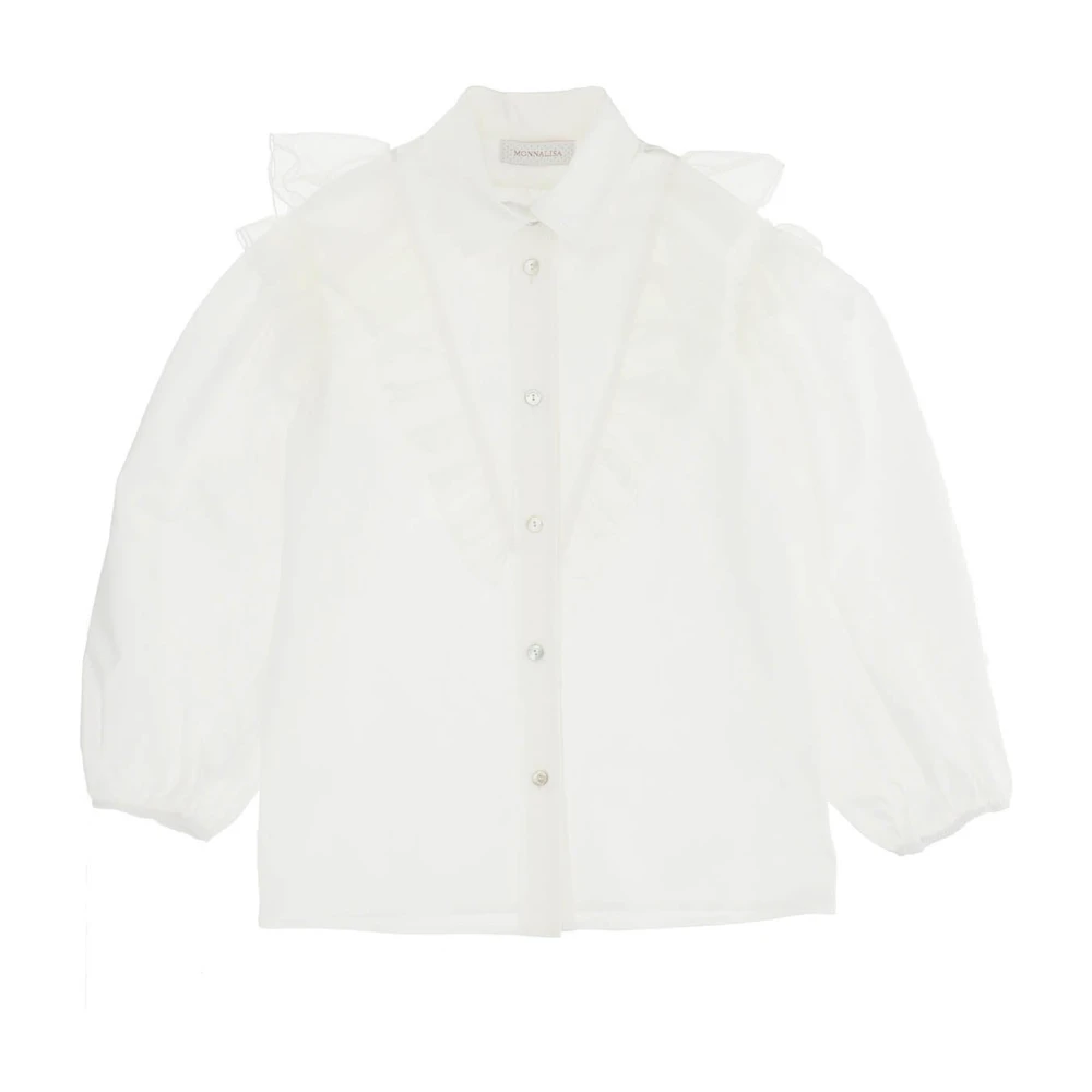 Monnalisa Girls White Kids Shirts, 10 Y, Camicia In Popeline Di Cotone