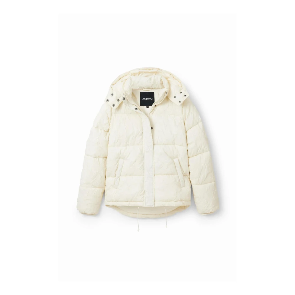 Desigual Women's Beige Hooded Jacket With Zip And Button Fastening