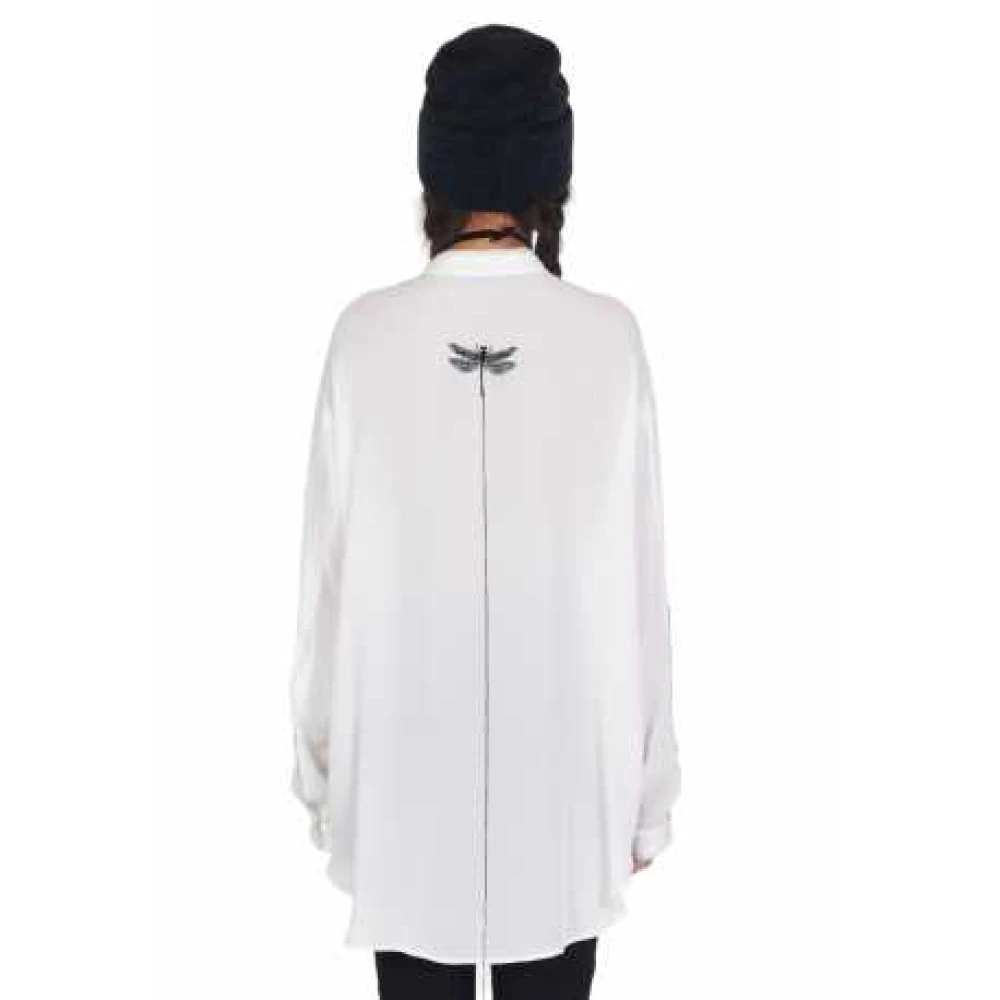 Isabel Benenato Witte Lange Shirt met Zwarte Libelle Borduurwerk White Dames