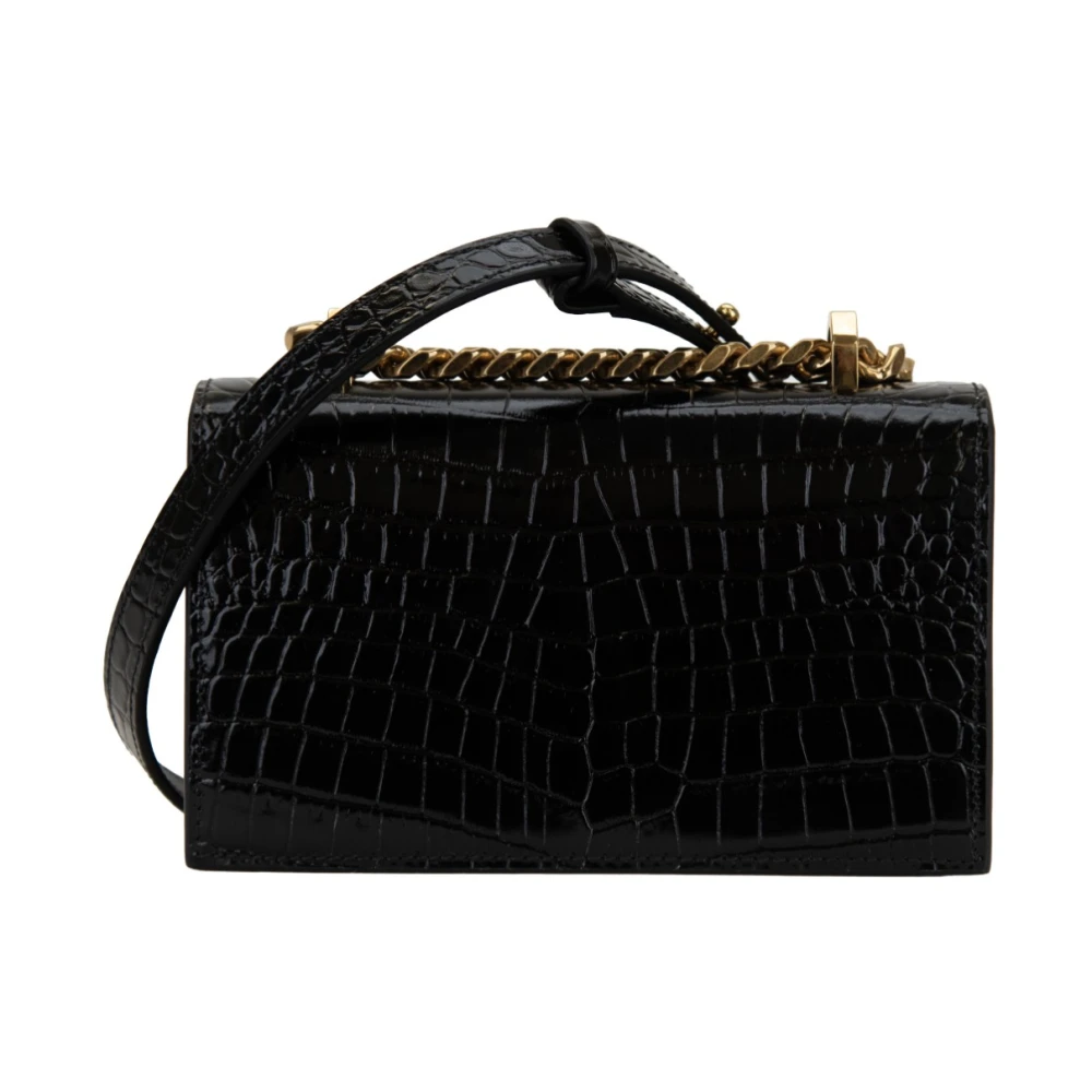 alexander mcqueen Leren schoudertas voor dames met magnetische knoop Black Dames