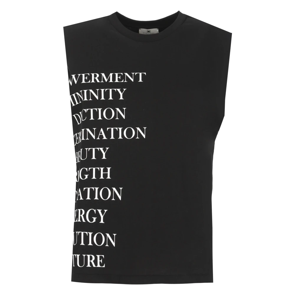 Elisabetta Franchi Black Sleeveless Tops, Female, M, T-Shirt With Lettering Print