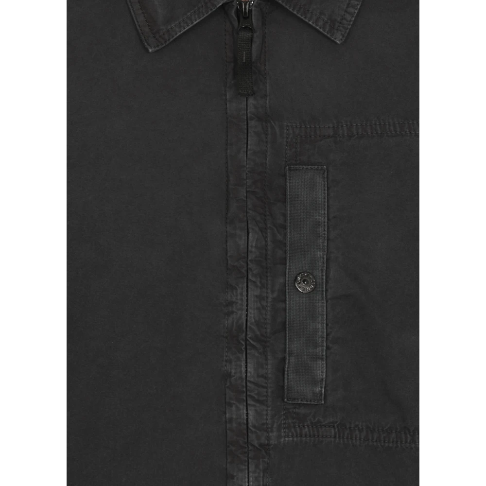Stone Island Blauw Katoenen Overhemd met Kraag en Logo Patch Blue Heren