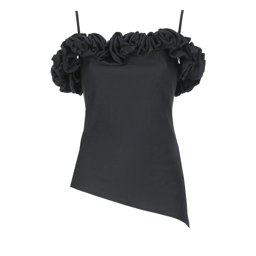 Coperni Zwarte Mouwloze Ruffle Top met Ventilatieopeningen Black Dames