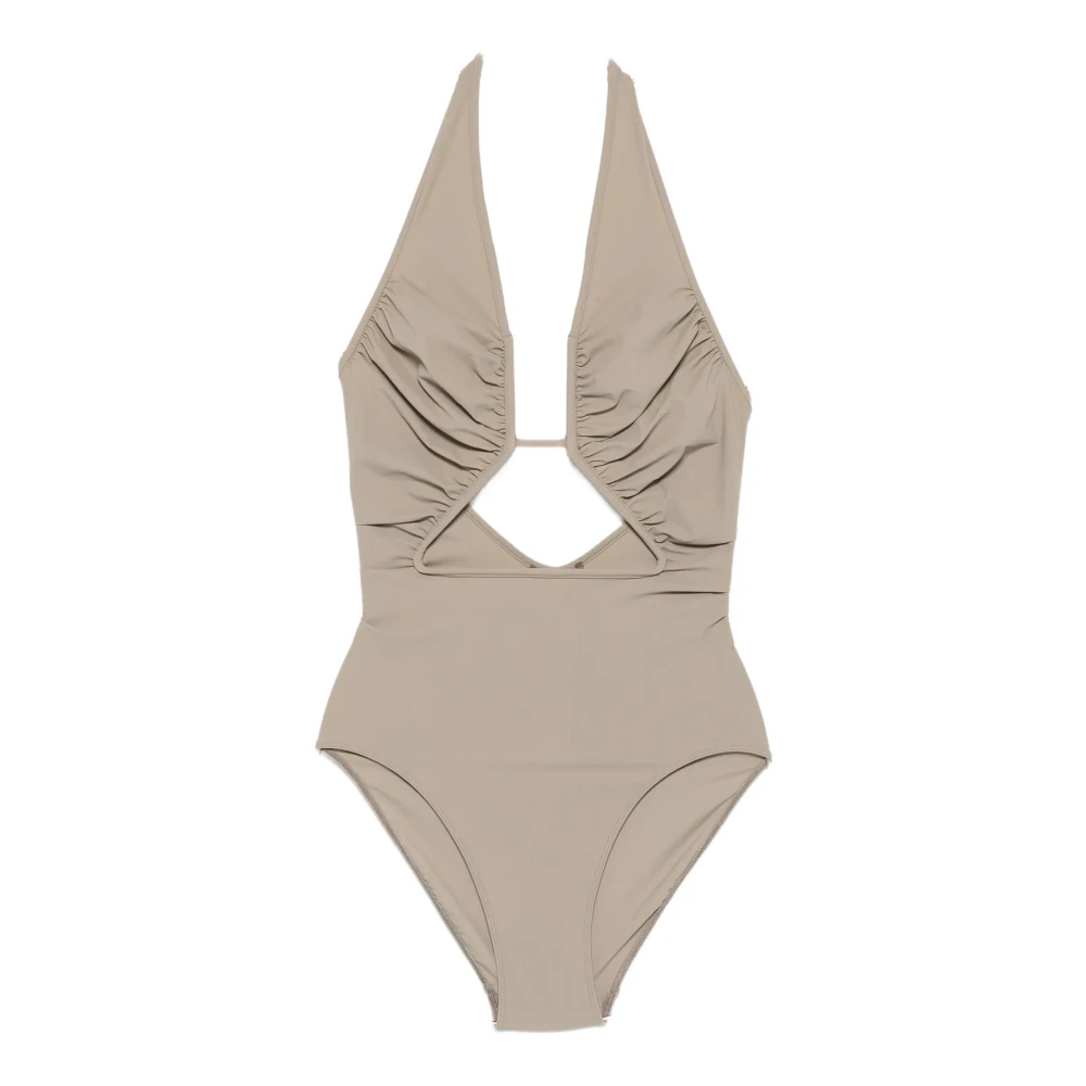 Rick Owens Women's Beige Swimsuits, L, Cutout Halterneck Swimsuit