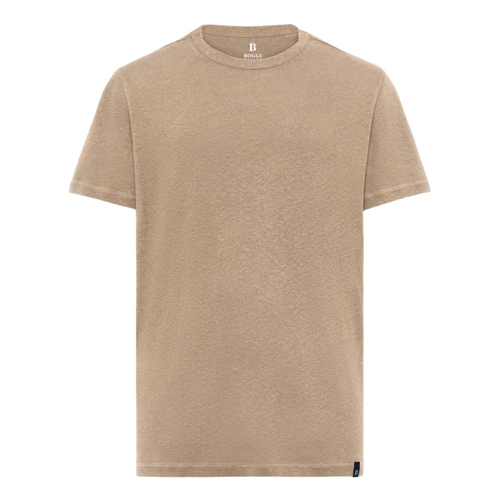 Boggi Milano Ss Mixed Linen Cotton Jersey T-Shirt Beige Heren