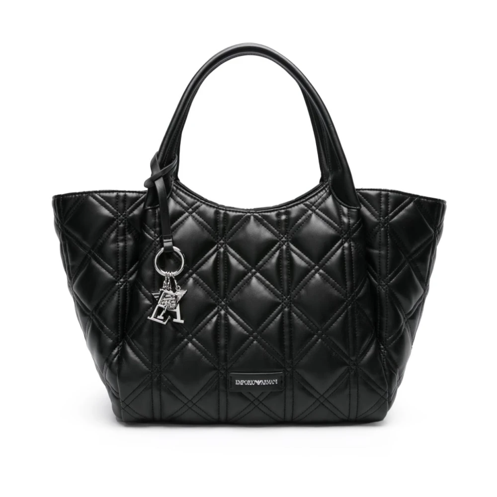 Emporio Armani Svart Diamant Quiltad Logotyp Charm Väska Black, Dam