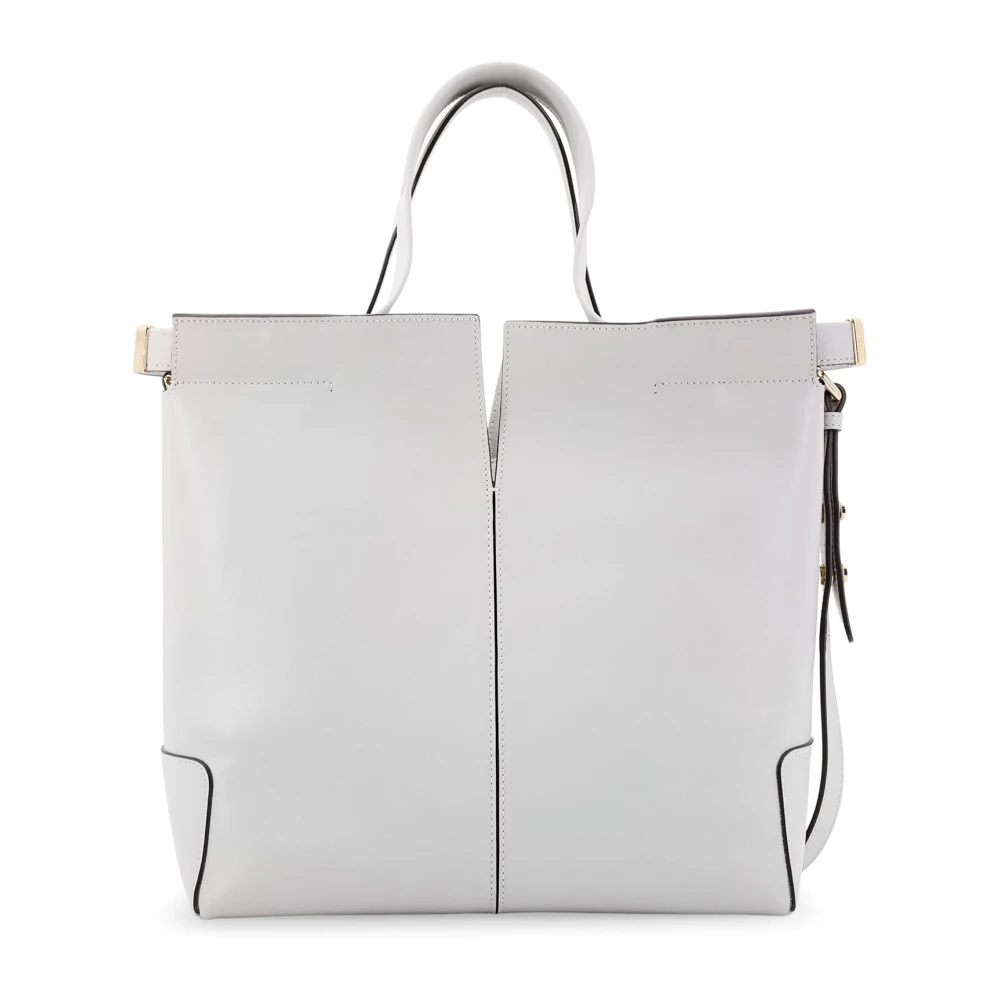 TOD'S Leren Handtas met Frontaal Logopatch Gray Dames
