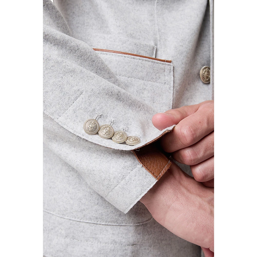 Eleventy Dubbelborstige wollen en leren jas Gray Heren